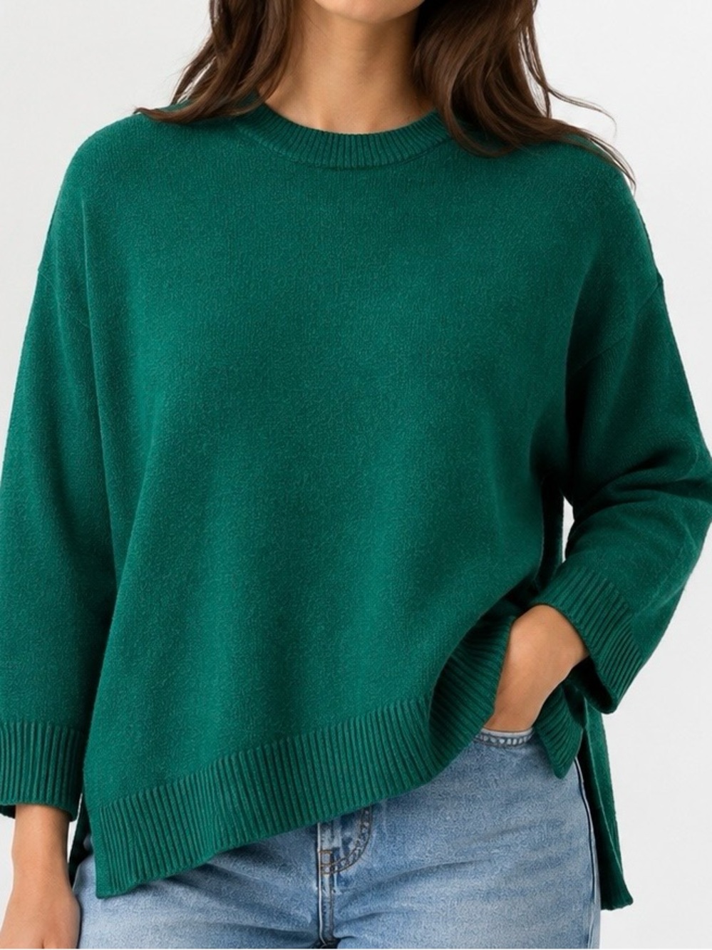 Tahari Emerald Green Oversized Hi-Low Crewneck Sweater Size Small